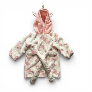 Unicorn Robe 0-6M Pink White Plush Hooded Bathrobe Animal Face